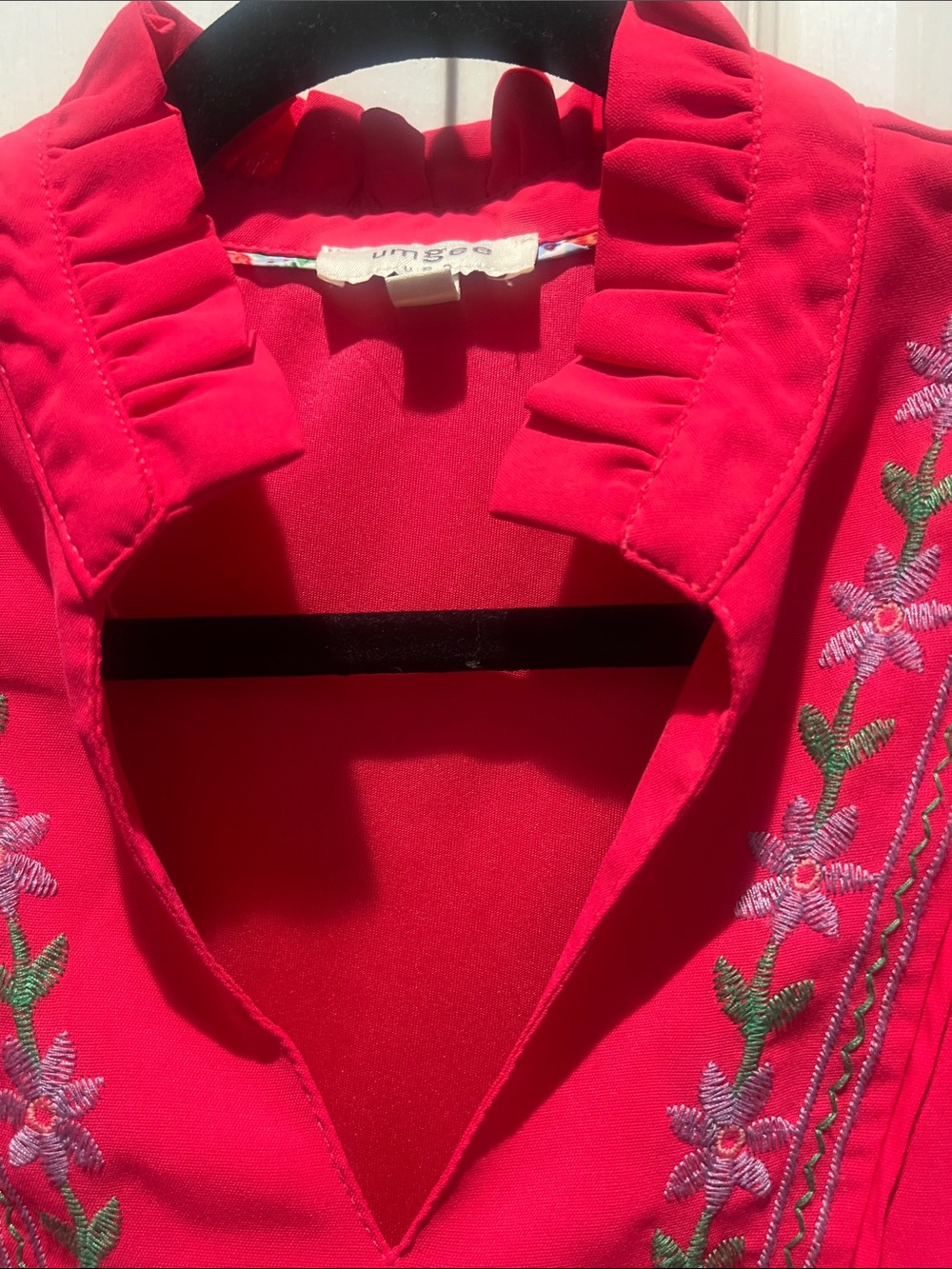 Umgee Hot Pink Embroidered Puff-Sleeve Dress - Picture 6 of 11